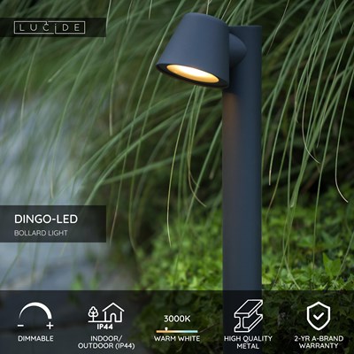 Lucide DINGO-LED - Bollard light - LED Dim. - GU10 - 1x5W 3000K - IP44 - Anthracite